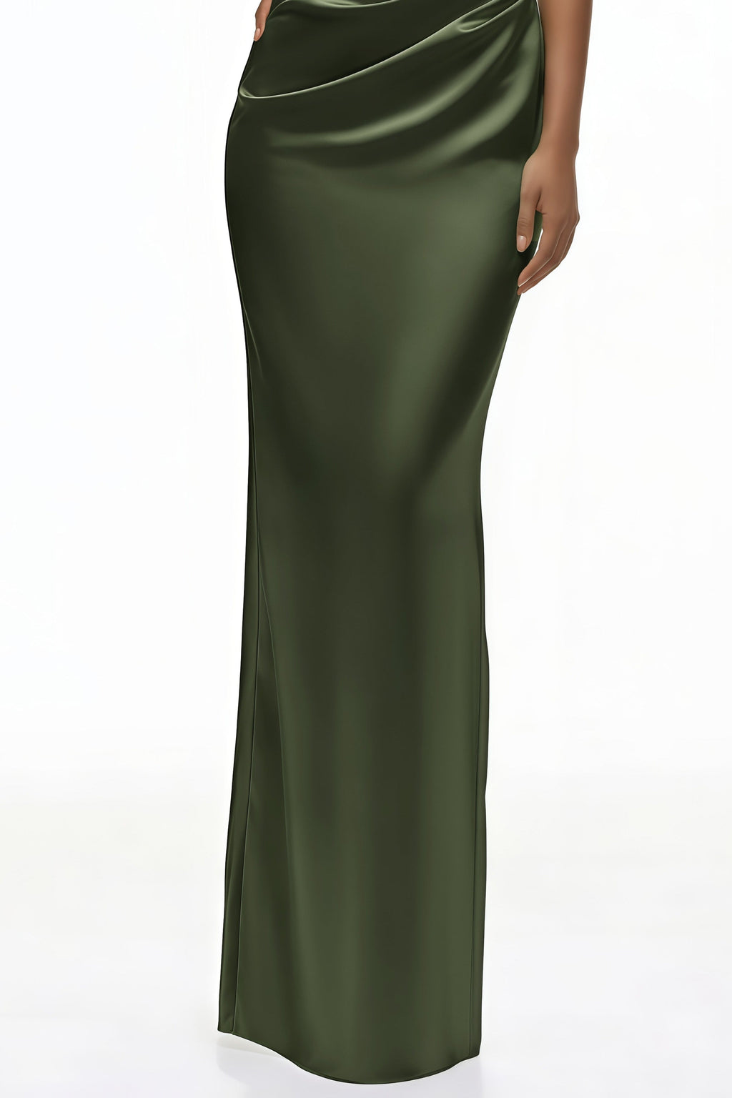 Elegant Green One-Shoulder Satin Maxi Gown