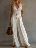Minimalist White Lace-Paneled Sleeveless Jumpsuit