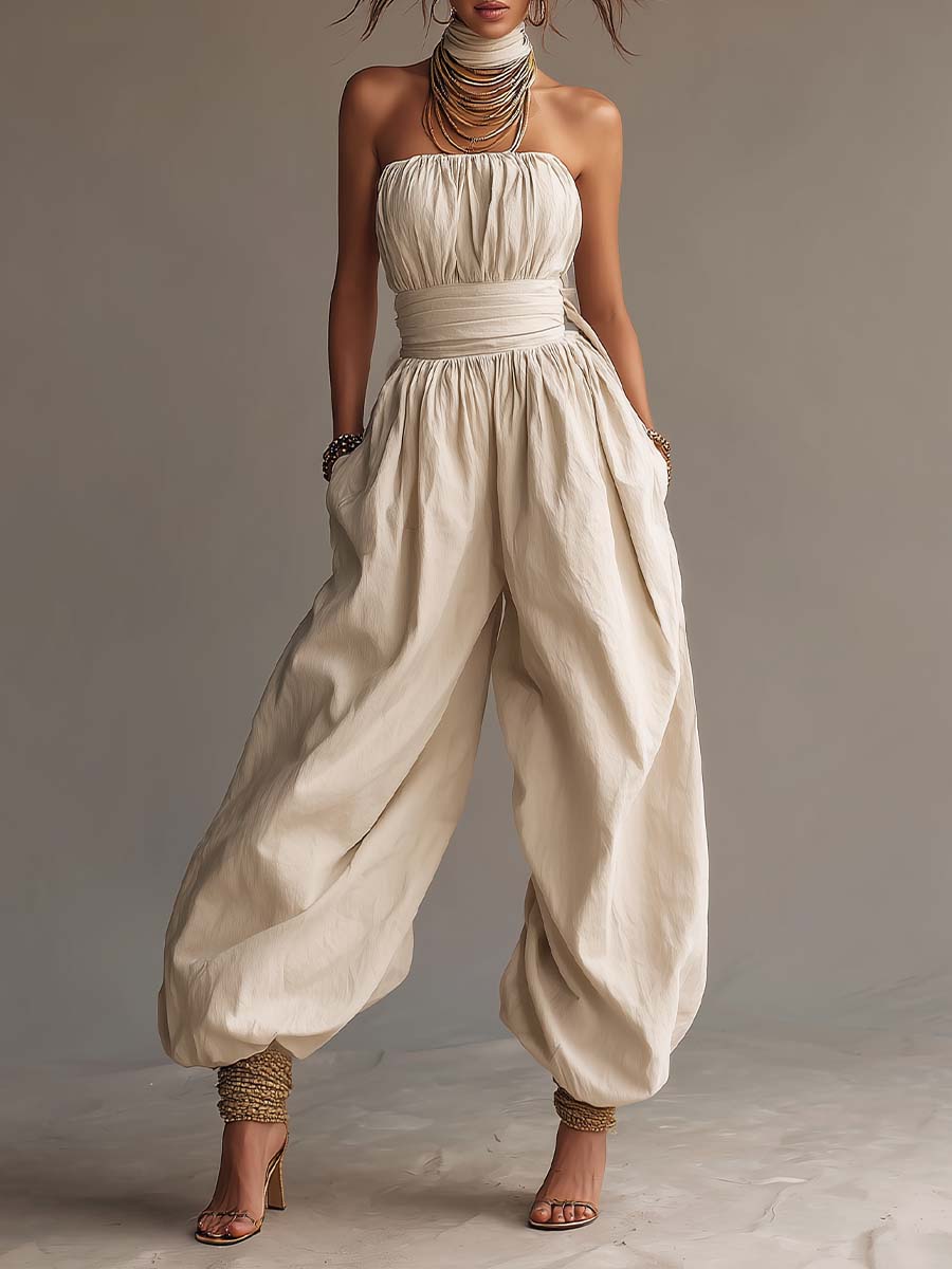 Bohemian Strapless Balloon-Leg Jumpsuit