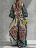 Loose Three-Quarter Sleeves Contrast Color Ethnic Printed Jumpsuits