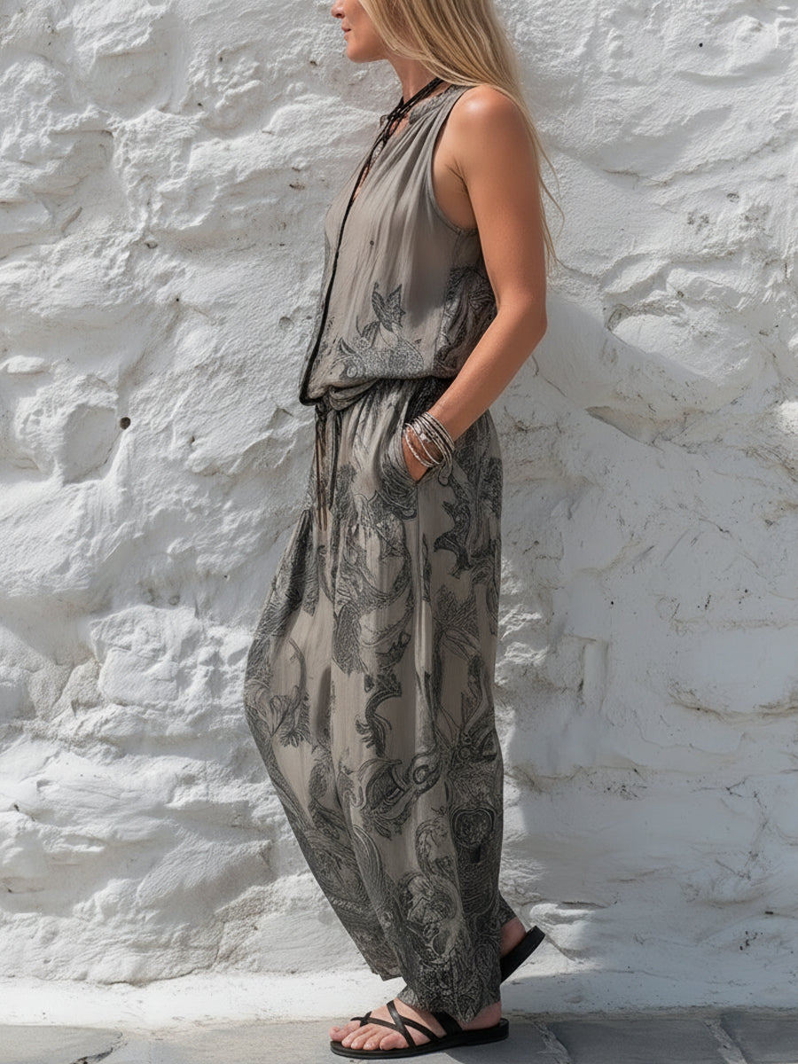Boho Paisley Print Sleeveless Top & Harem Pants Co-ord Set