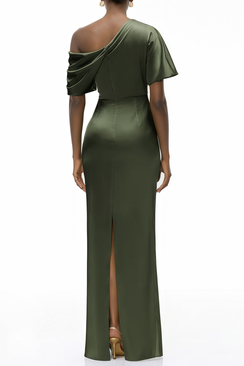 Elegant Green One-Shoulder Satin Maxi Gown