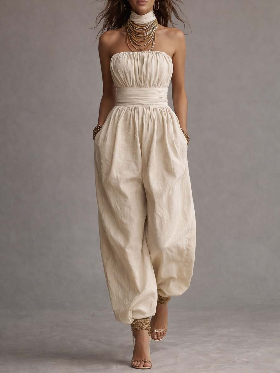 Bohemian Strapless Balloon-Leg Jumpsuit