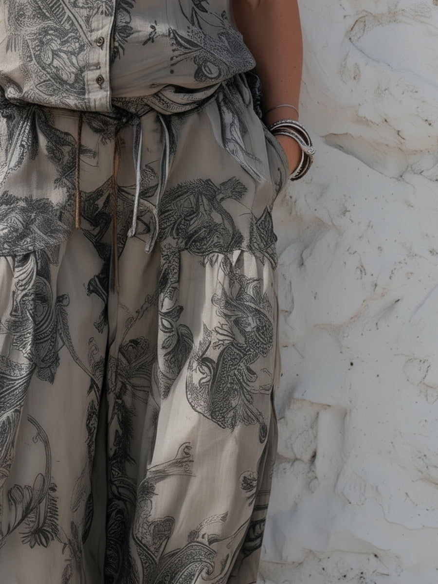 Boho Paisley Print Sleeveless Top & Harem Pants Co-ord Set