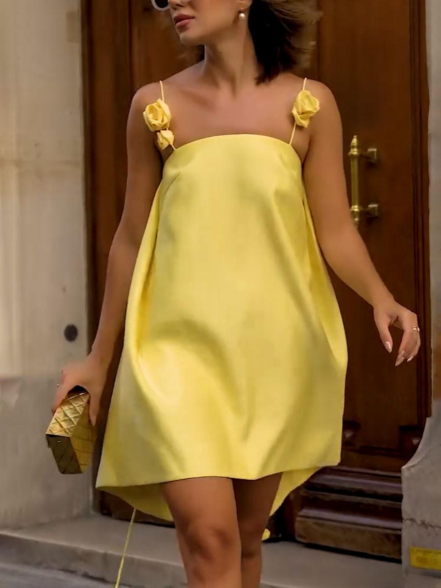 Chic floral suspender loose mini dress