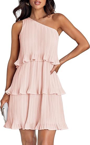 Casual Women's One Off-Shoulder Layered Stitching Hem Dress Simple Solid Color Dress Summer Street High Waist Comfortable Dresses