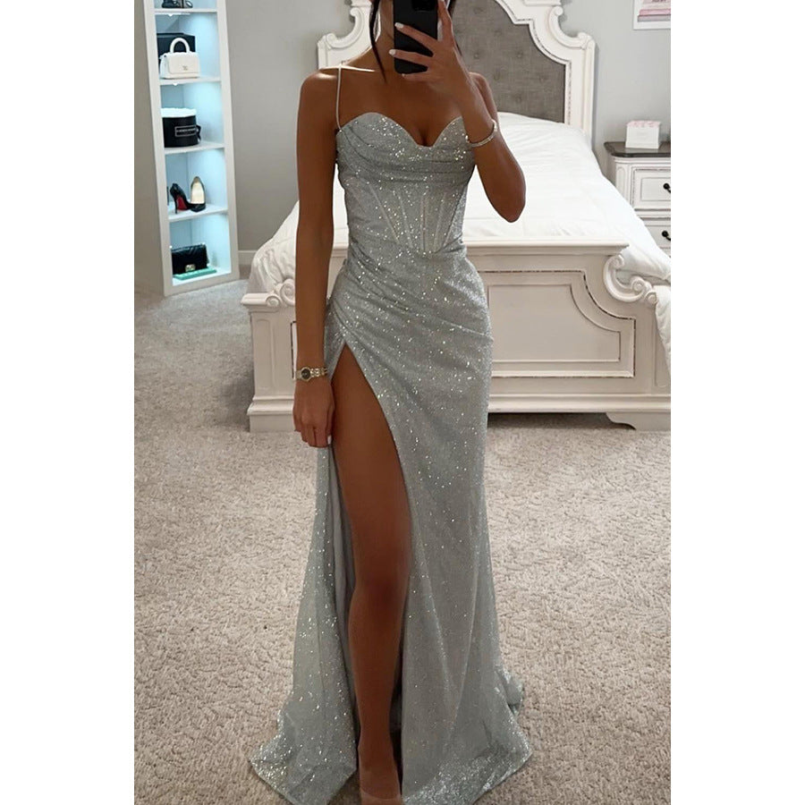 Sexy Split Suspender Dress Fashion Evening Party Slim V-neck Long Dresses Summer Clothing For Women