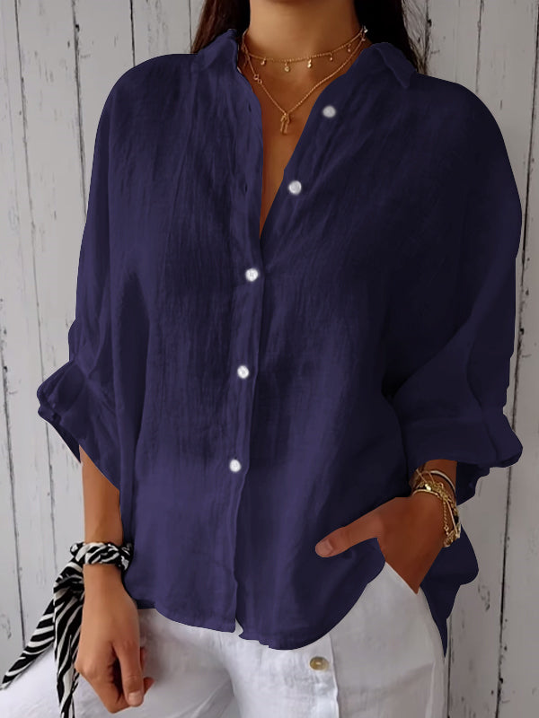 Cotton and Linen Solid Color Casual Shirt