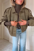 Womens Suede Lapel Pilot Cropped Jacket