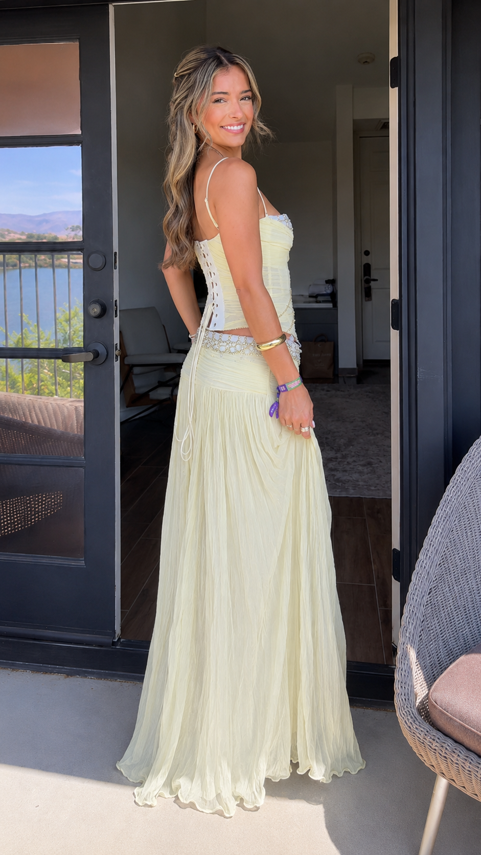 Embellished Cami Top & Pleated Maxi Skirt Set