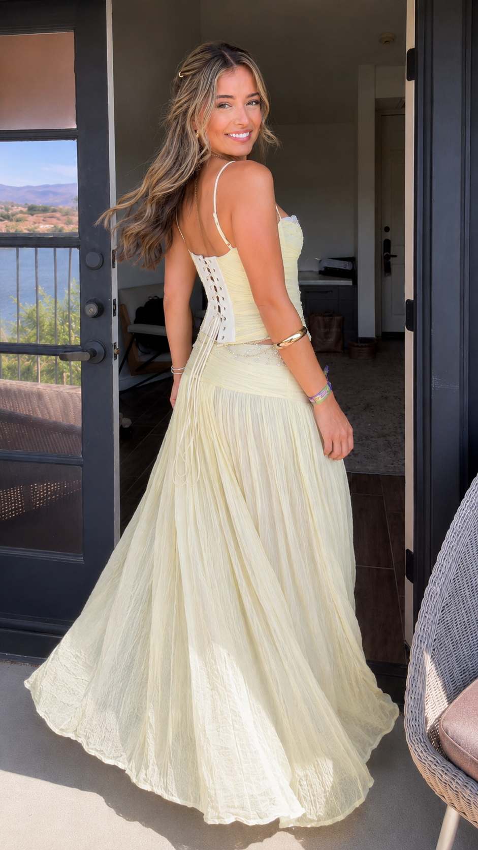 Embellished Cami Top & Pleated Maxi Skirt Set
