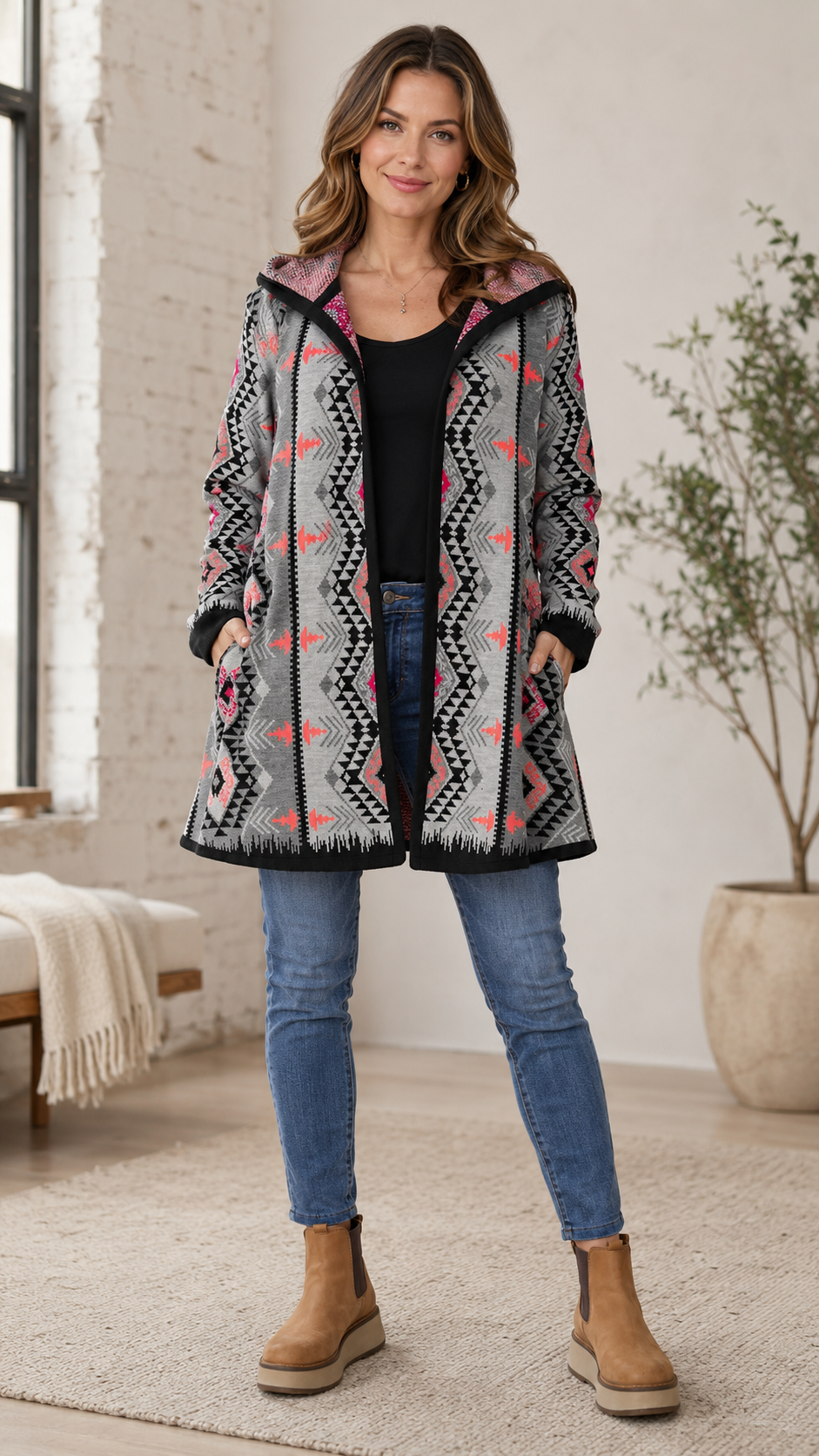 Western Hooded Knit Coat