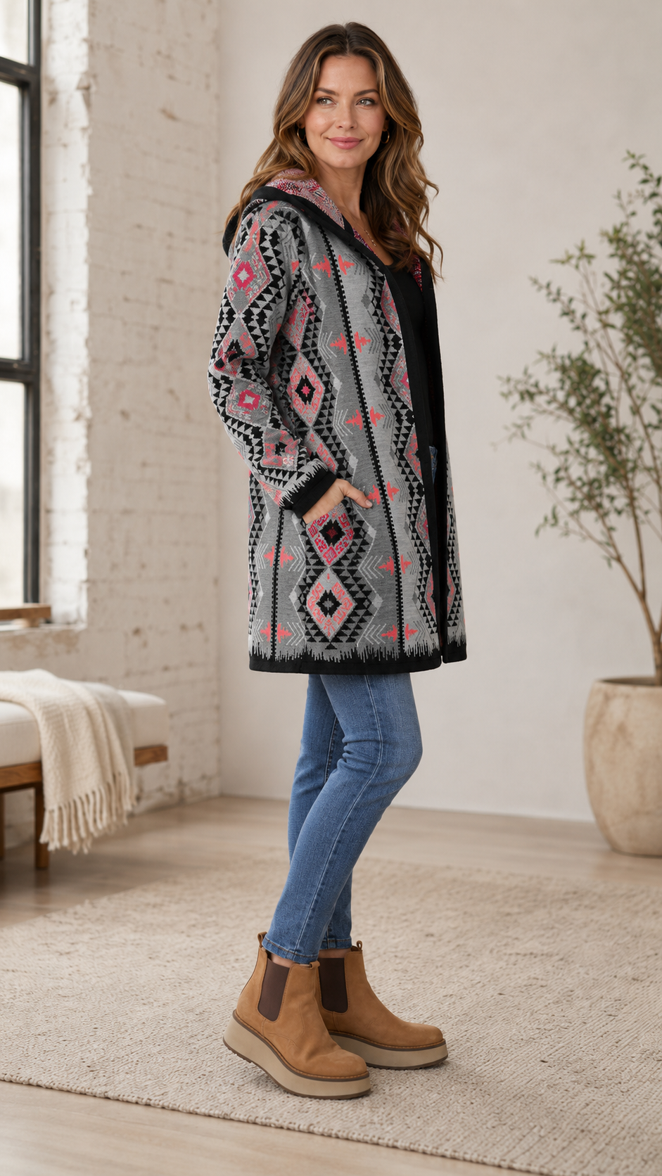 Western Hooded Knit Coat
