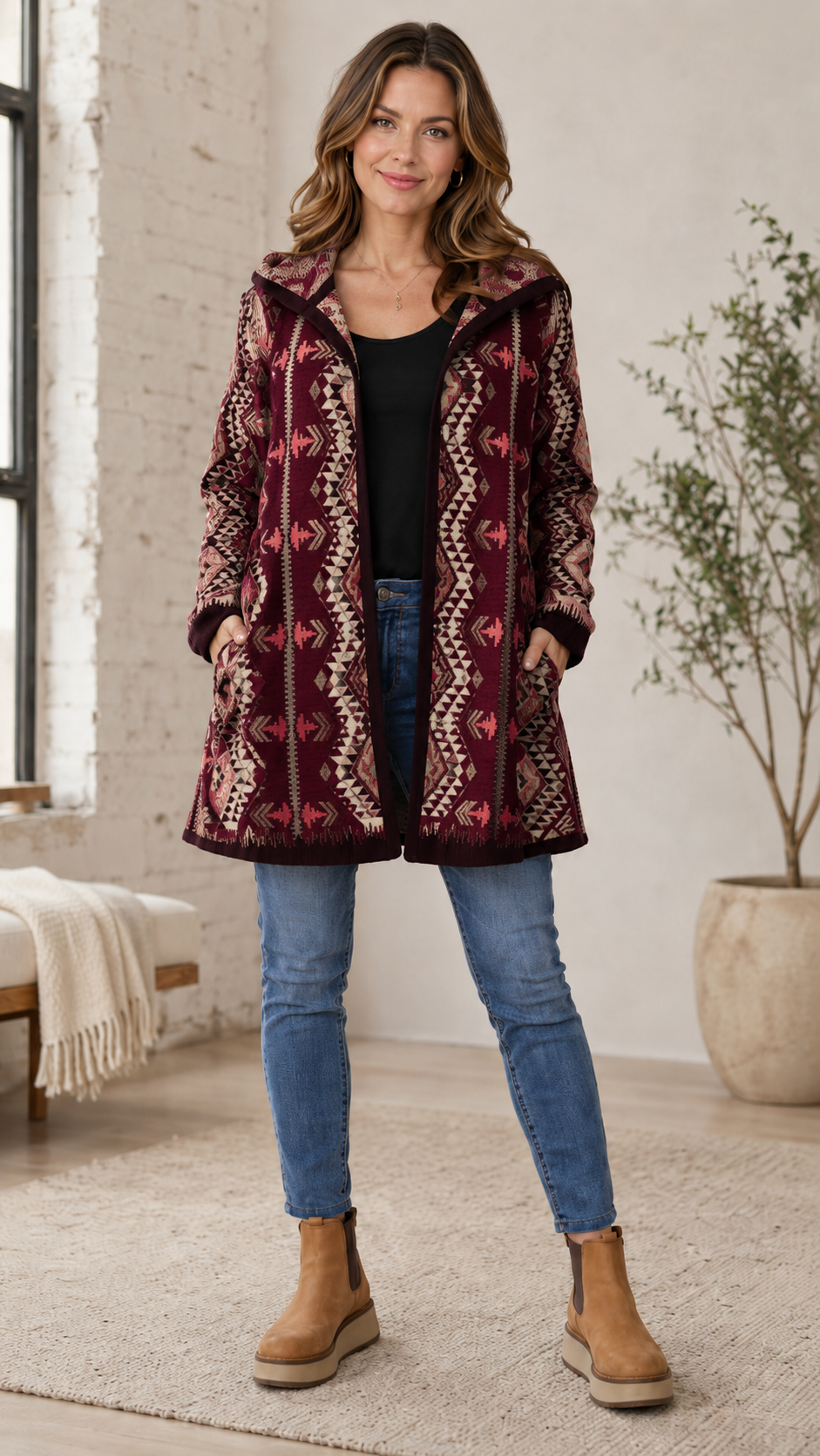 Western Hooded Knit Coat