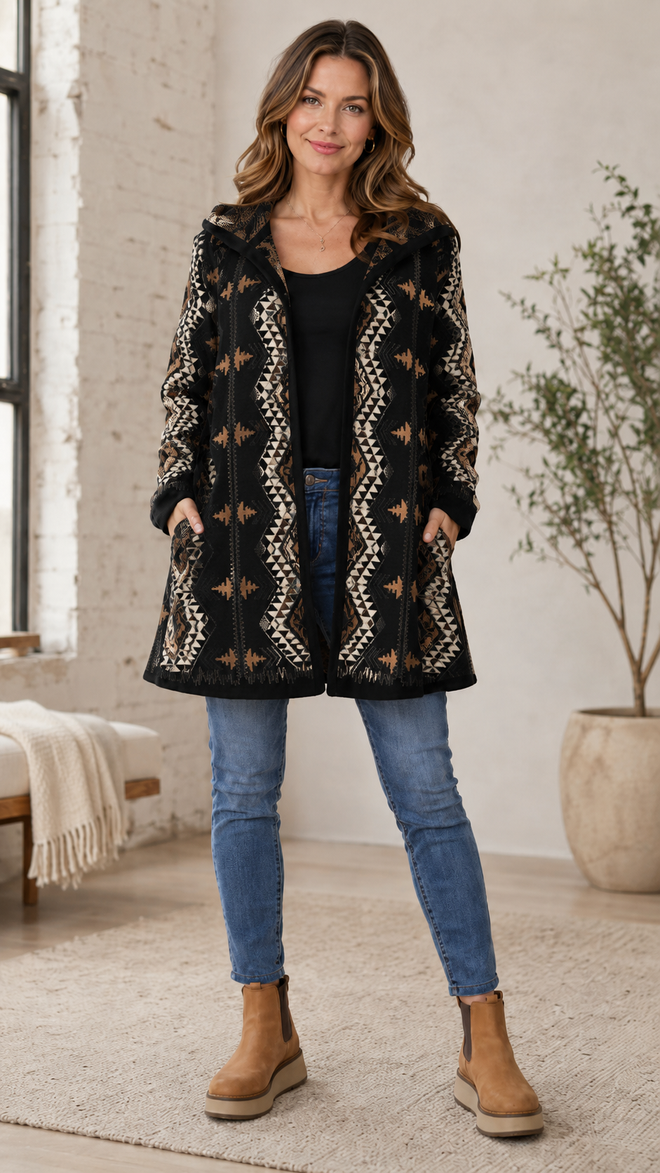 Western Hooded Knit Coat