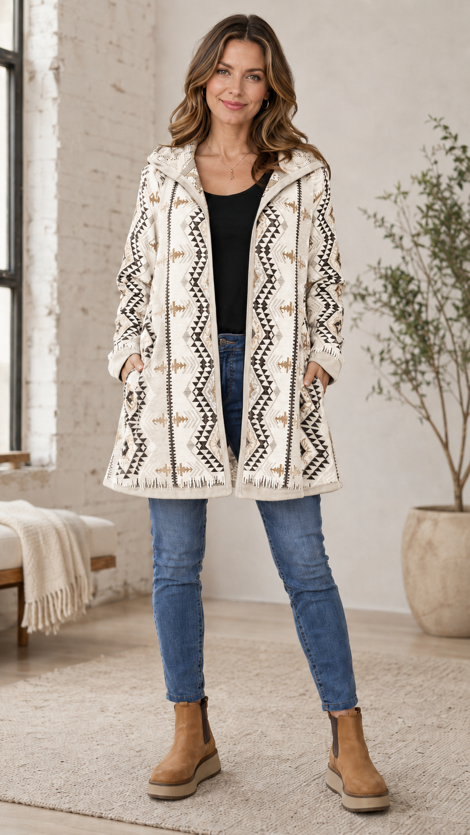 Western Hooded Knit Coat