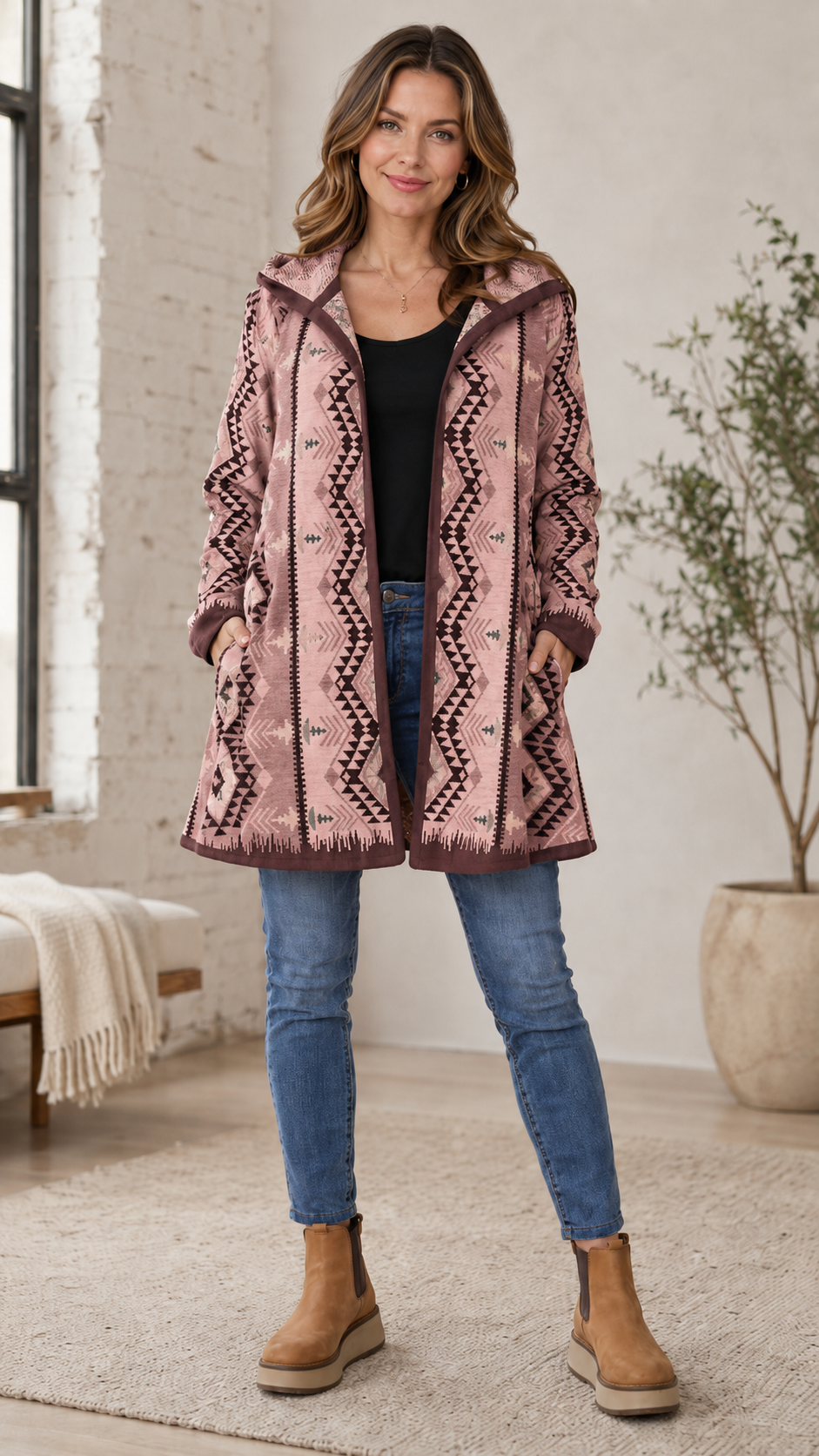 Western Hooded Knit Coat