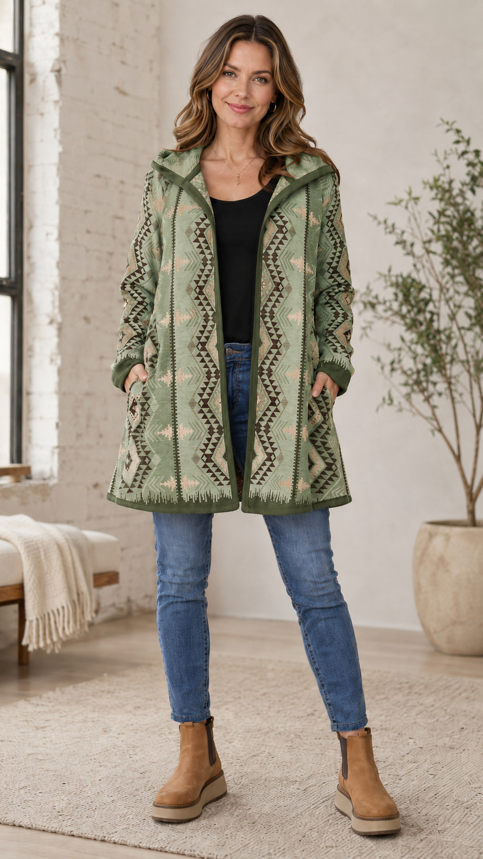 Western Hooded Knit Coat