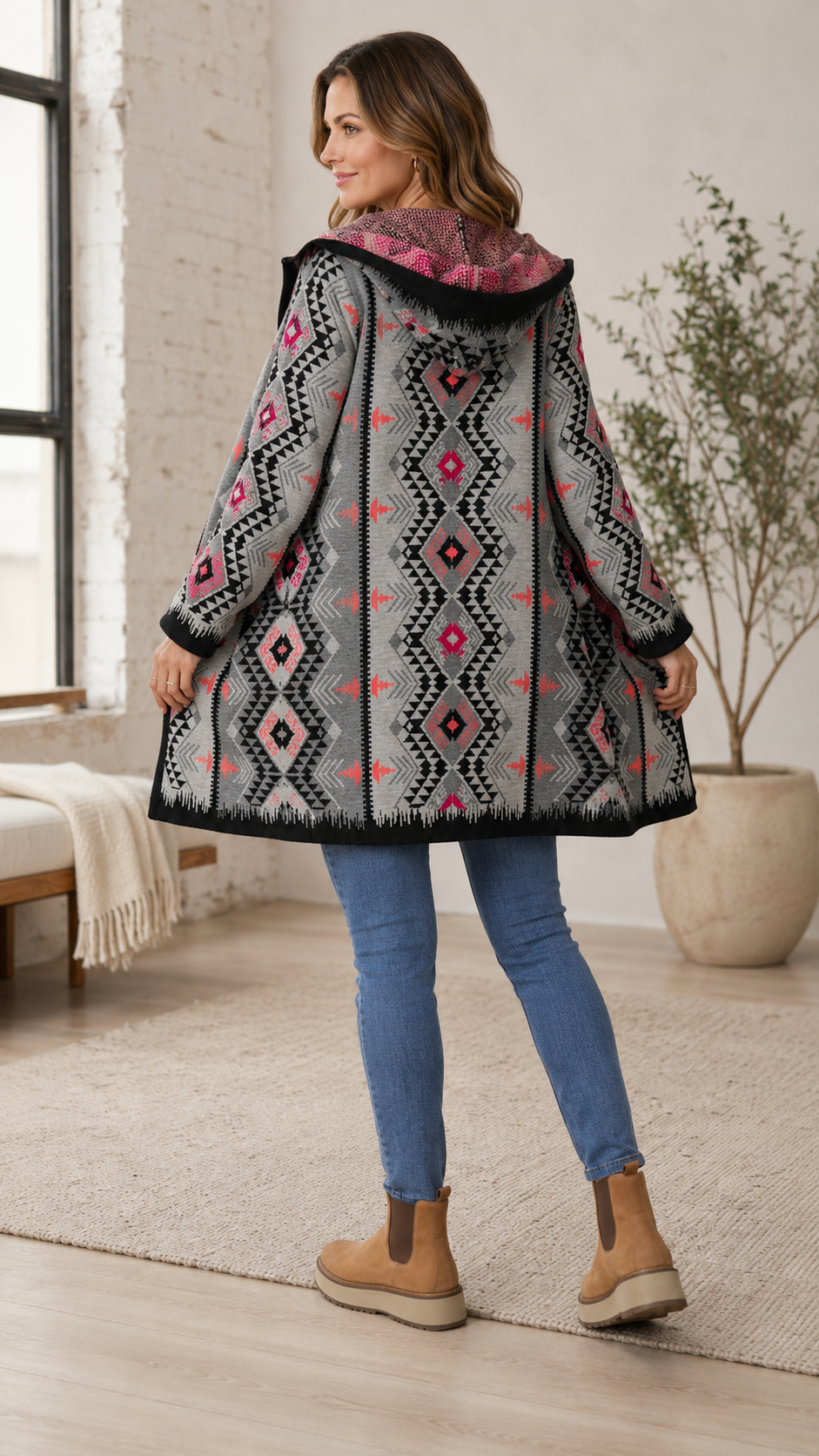 Western Hooded Knit Coat