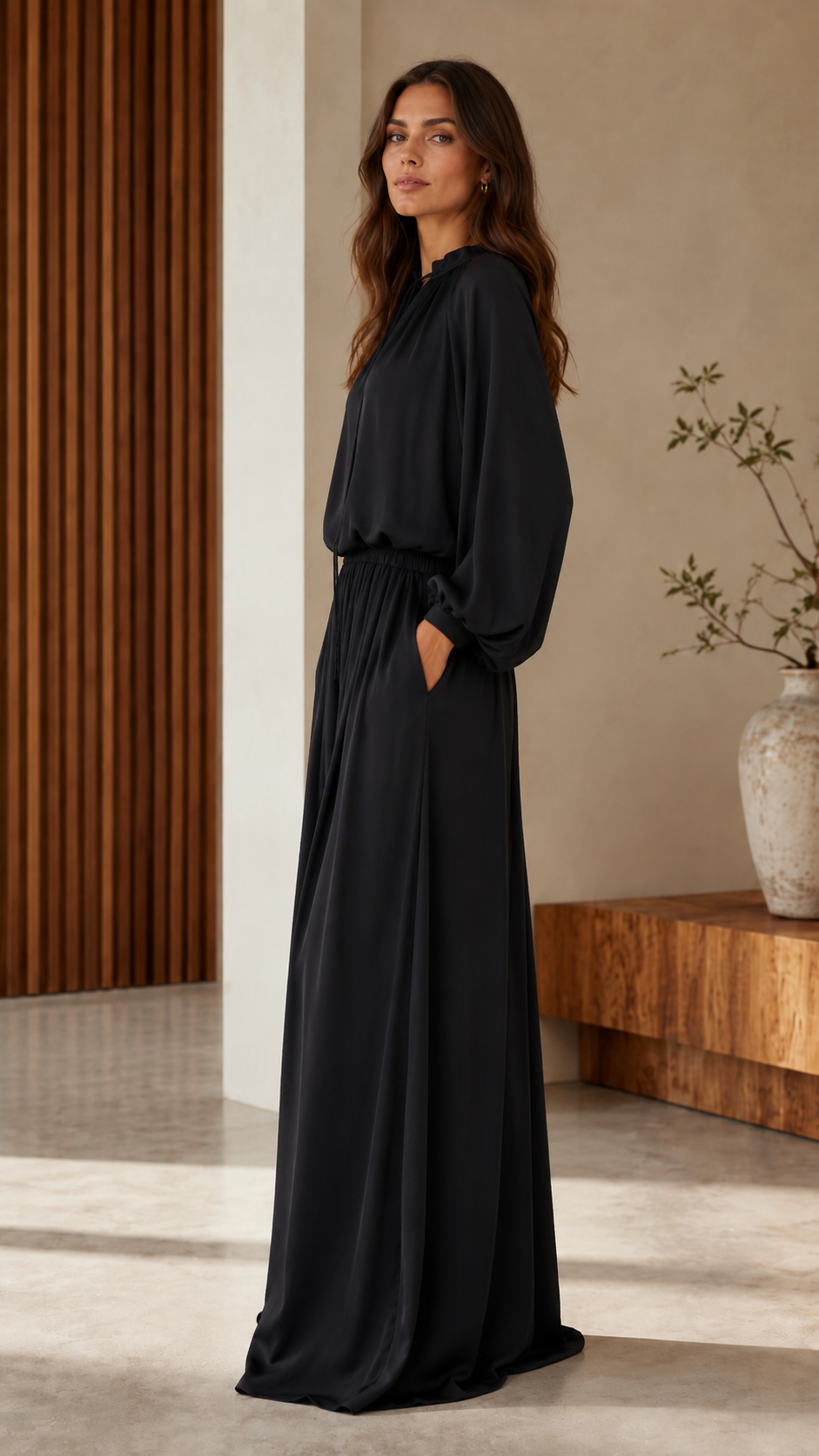 Elegant Tie-Neck Wide Leg Jumpsuit