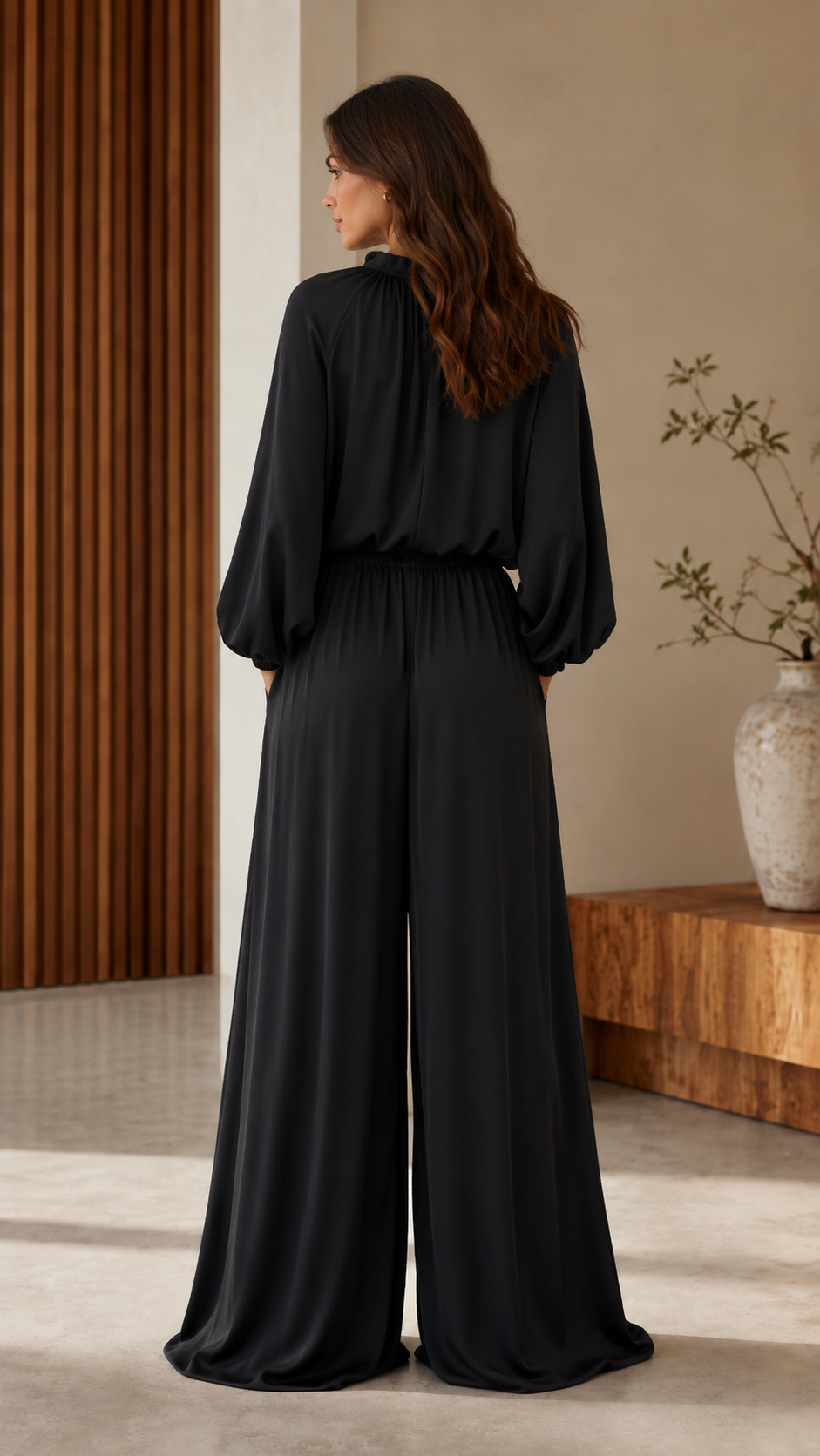 Elegant Tie-Neck Wide Leg Jumpsuit