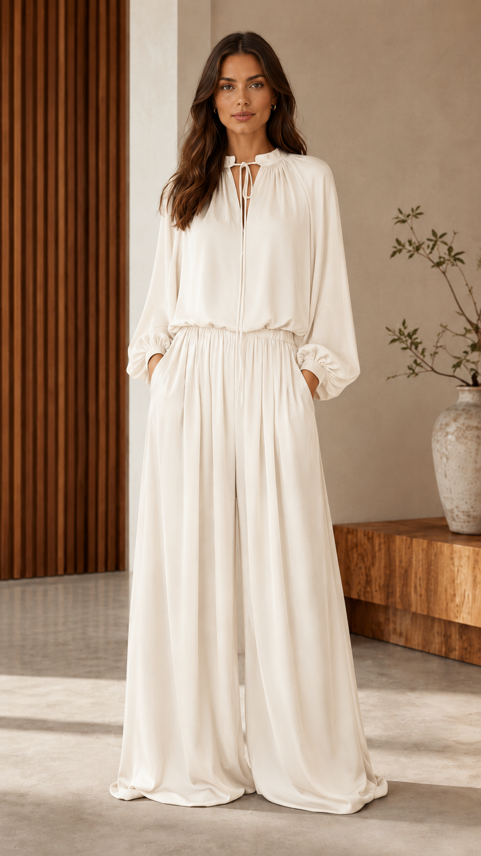 Elegant Tie-Neck Wide Leg Jumpsuit