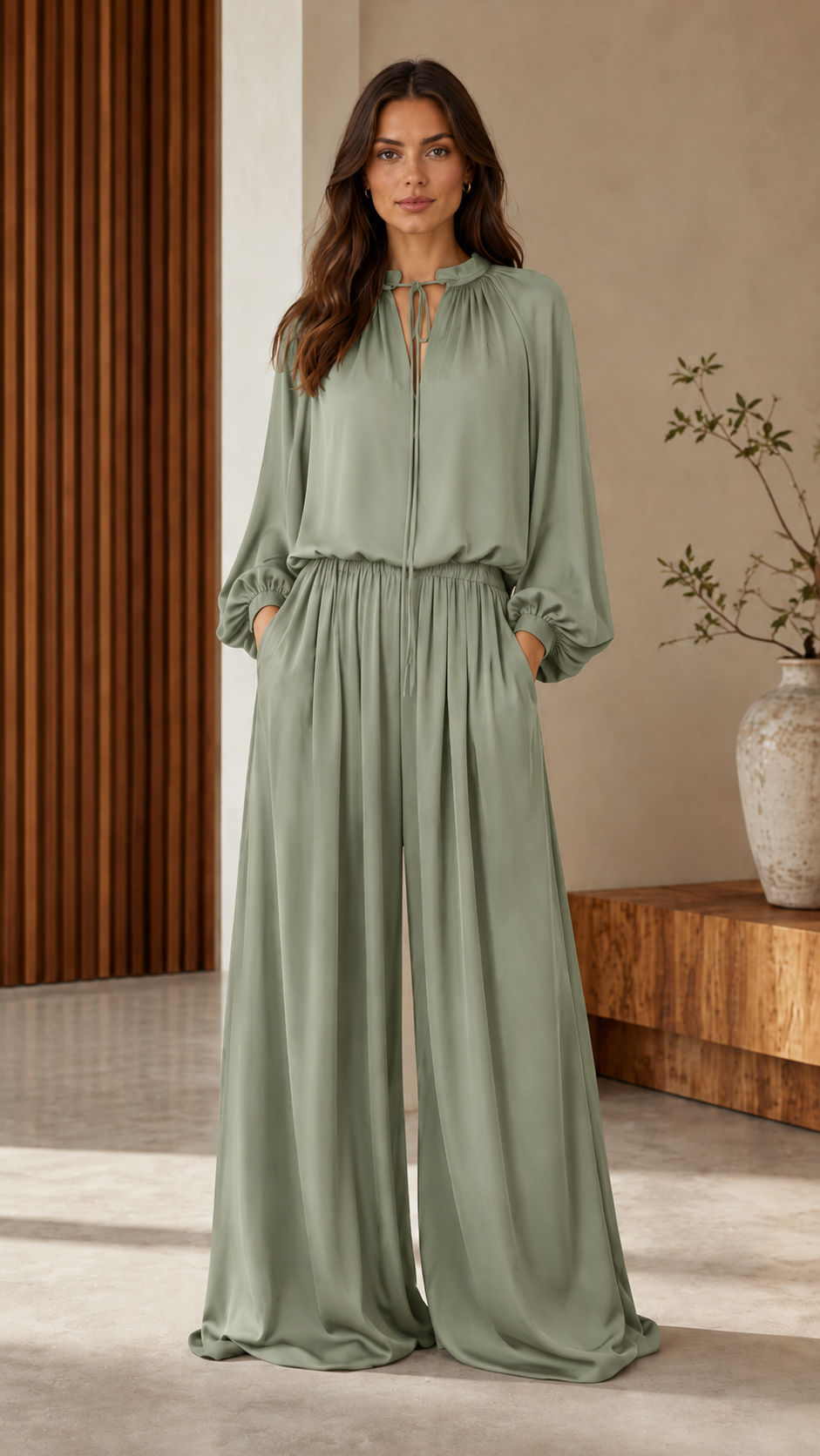 Elegant Tie-Neck Wide Leg Jumpsuit