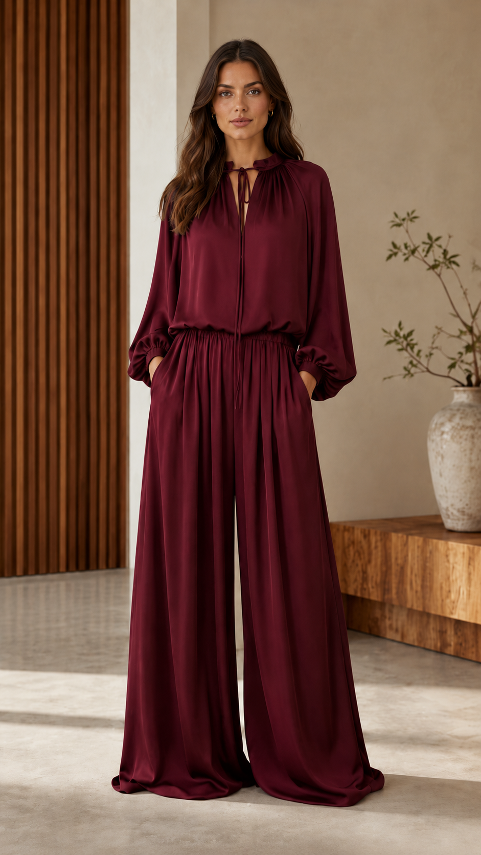 Elegant Tie-Neck Wide Leg Jumpsuit