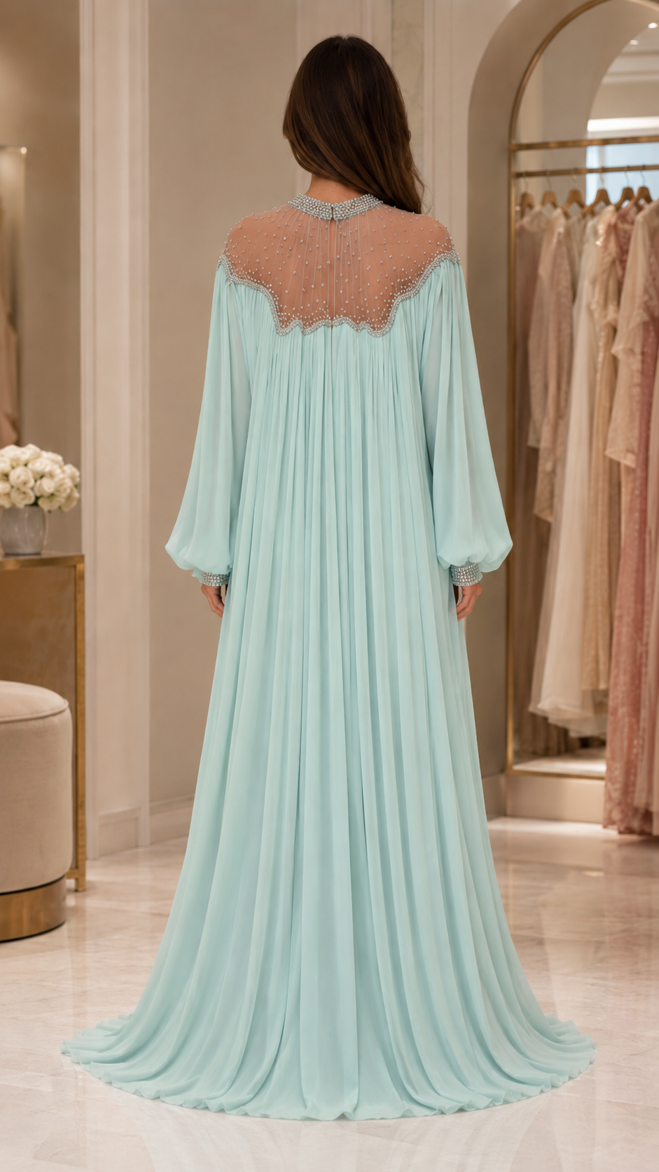 Embellished Pleated Chiffon Maxi Dress