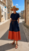 Colorblock Belted Midi Dress