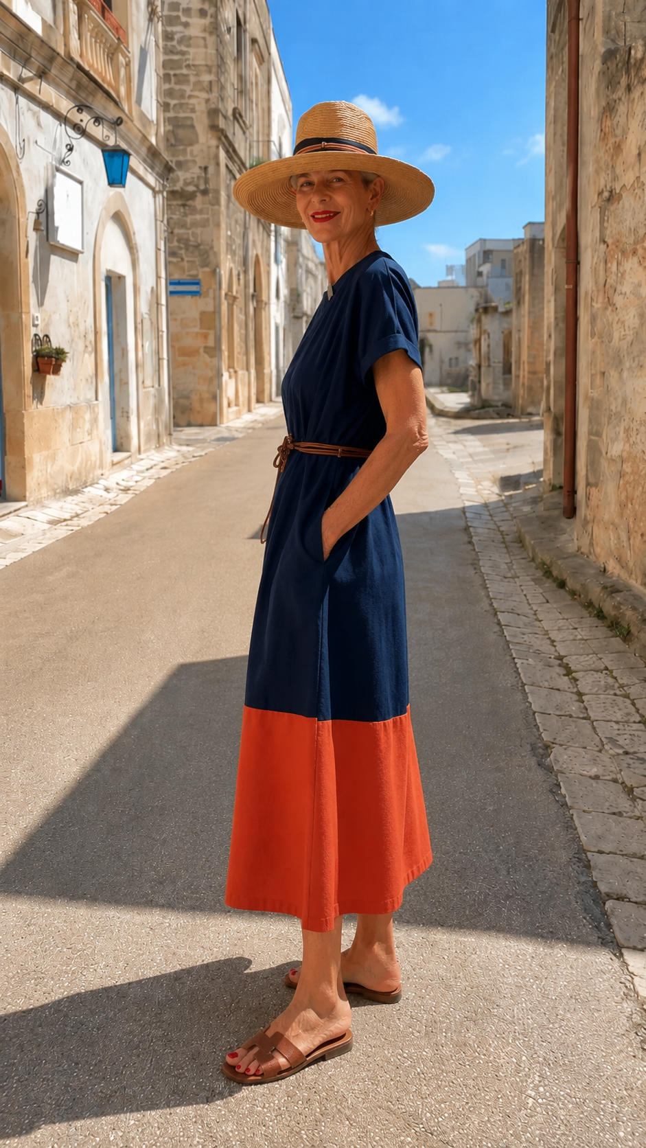 Colorblock Belted Midi Dress