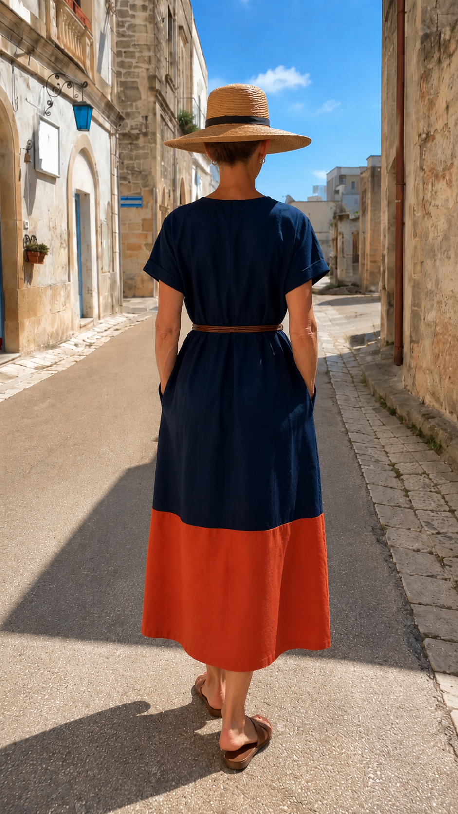 Colorblock Belted Midi Dress