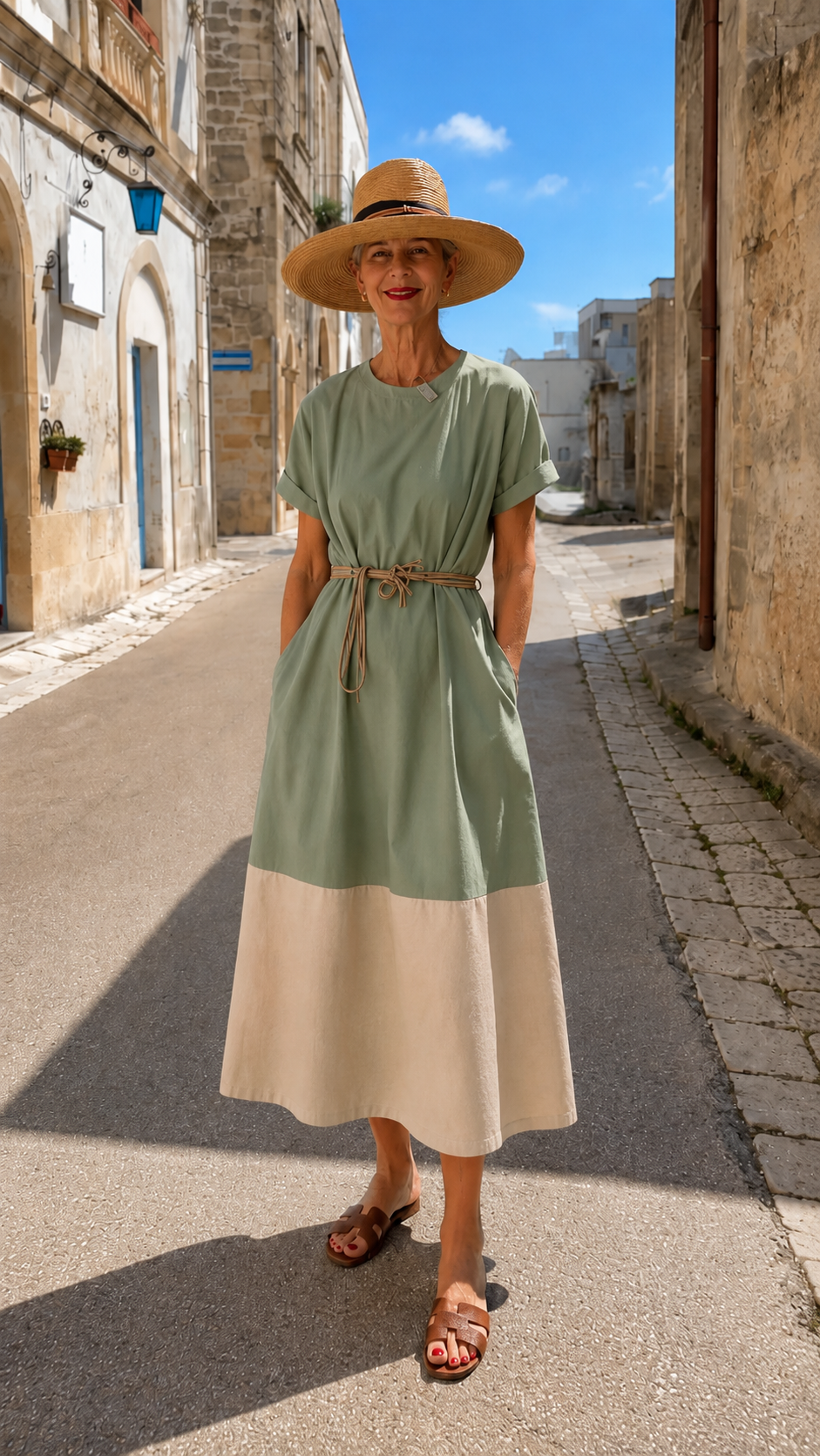Colorblock Belted Midi Dress