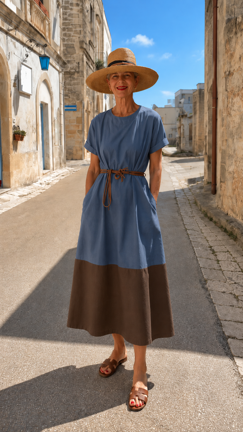 Colorblock Belted Midi Dress