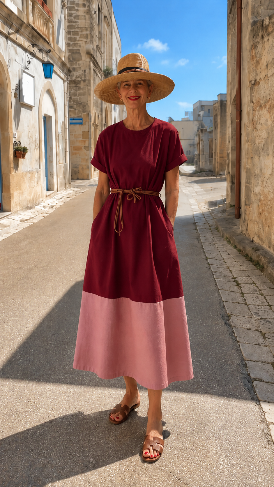 Colorblock Belted Midi Dress