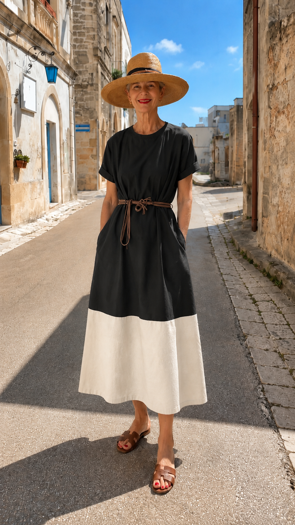 Colorblock Belted Midi Dress