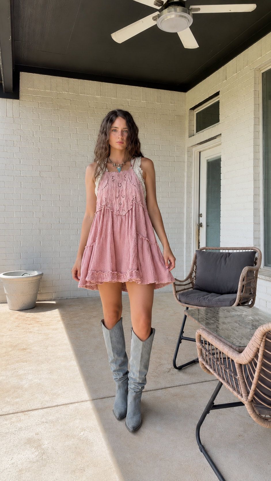 Lace Trim Flowy Mini Dress