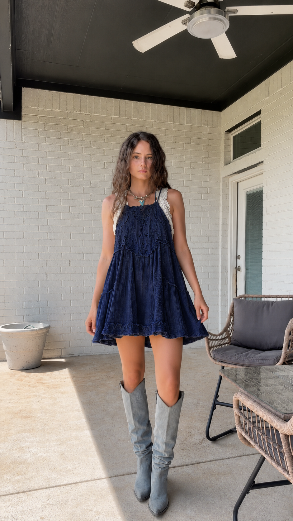 Lace Trim Flowy Mini Dress