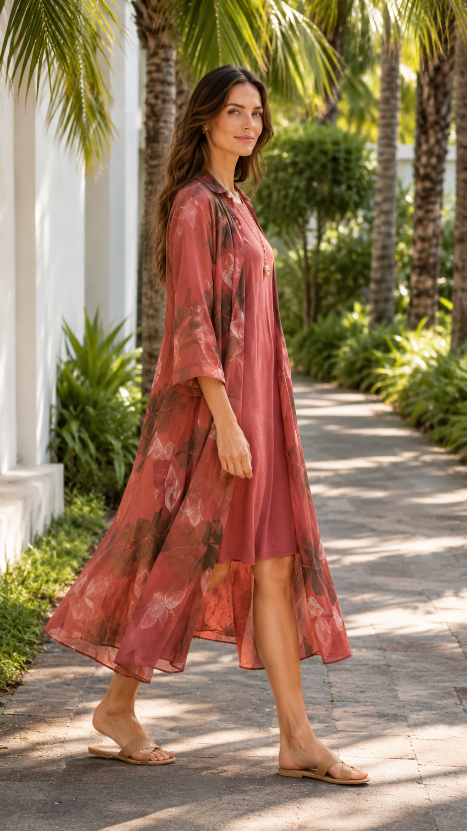 Floral Sheer Long Kimono & Sleeveless Dress Set