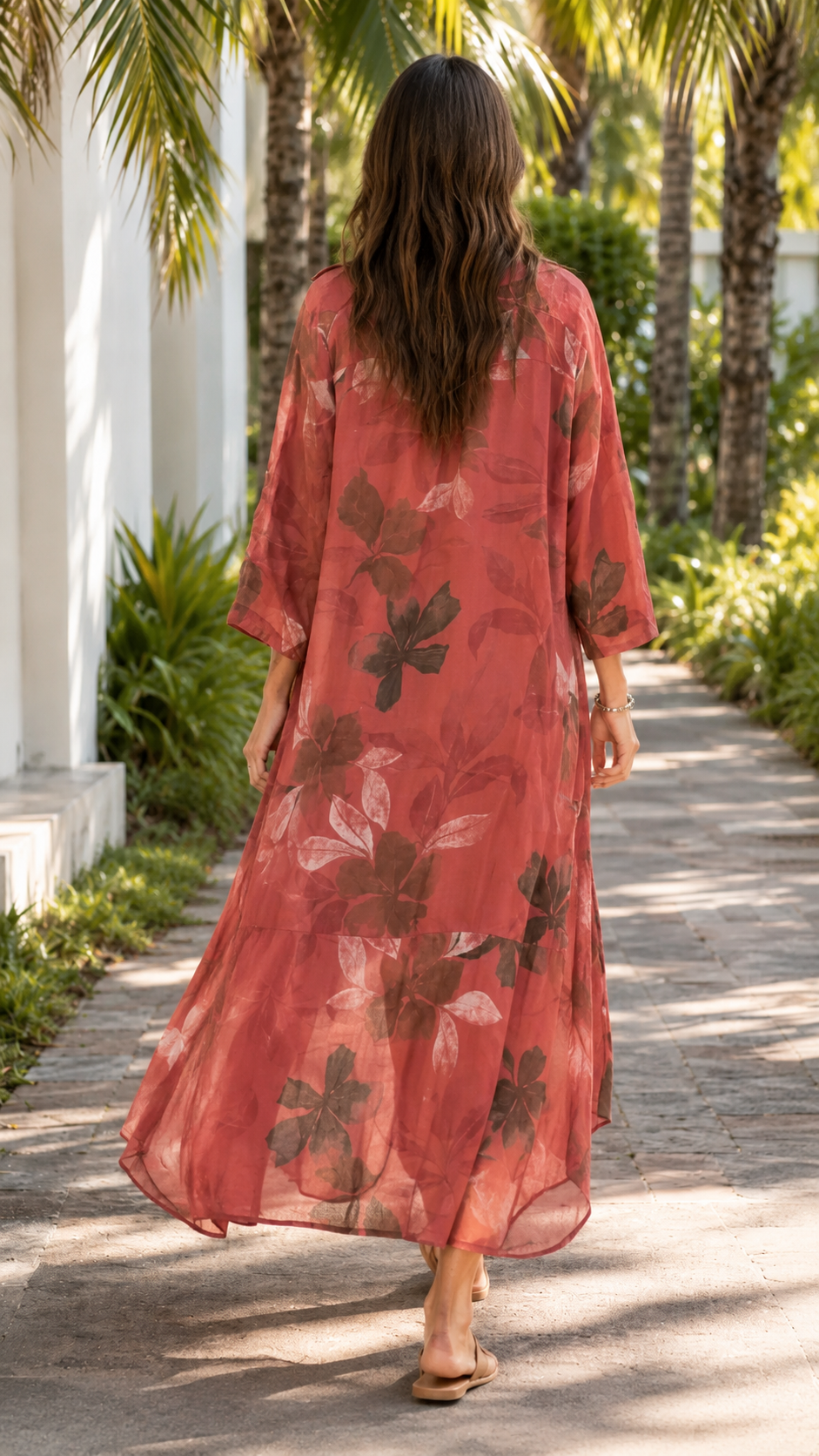 Floral Sheer Long Kimono & Sleeveless Dress Set