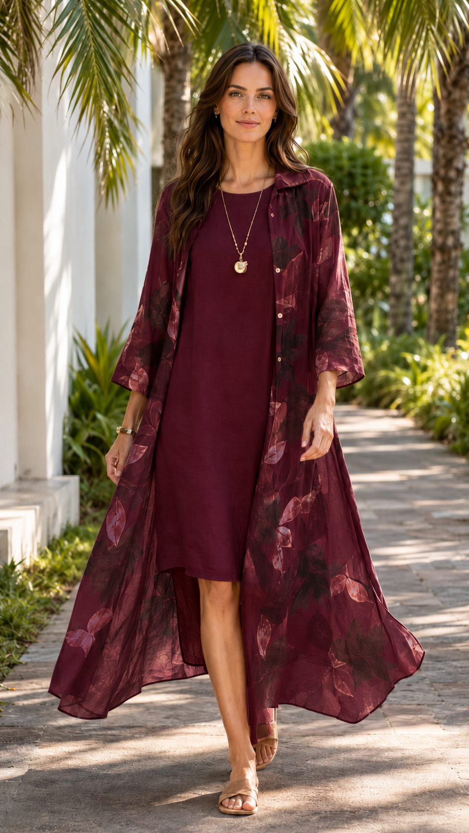 Floral Sheer Long Kimono & Sleeveless Dress Set