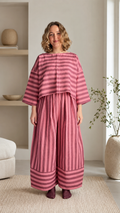 Striped Oversized Top & Wide-Leg Pants Set