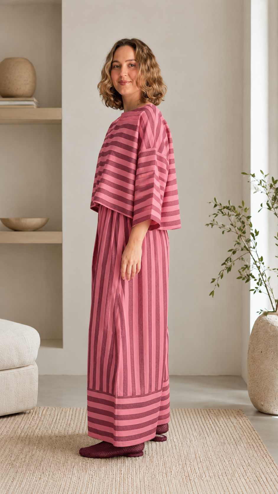 Striped Oversized Top & Wide-Leg Pants Set