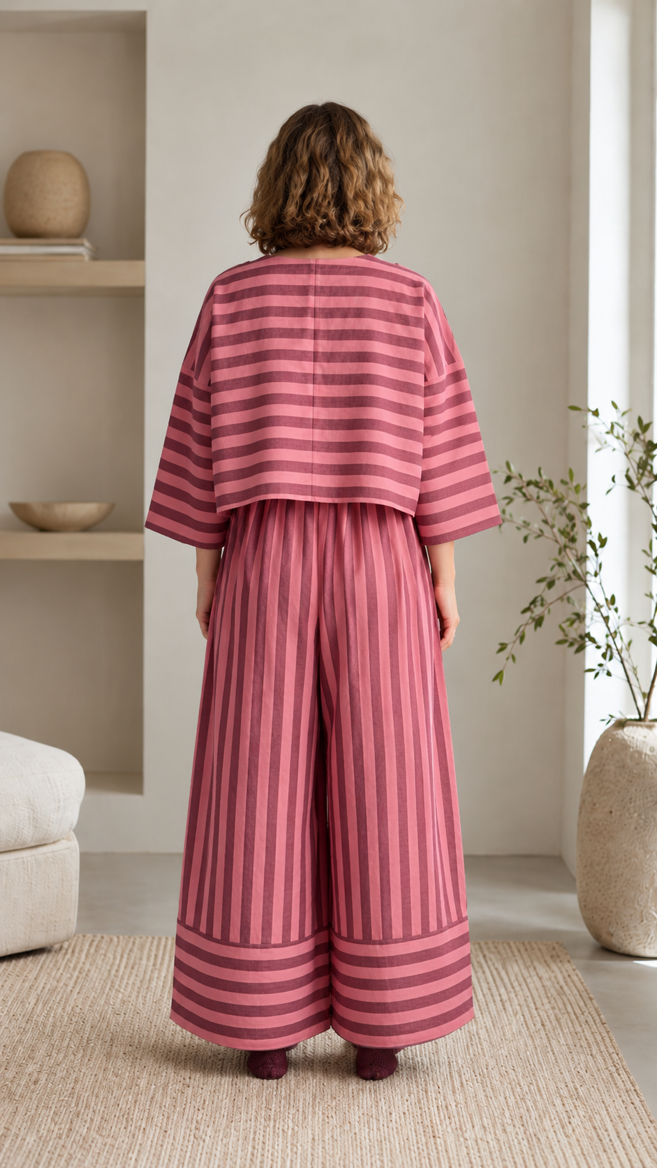 Striped Oversized Top & Wide-Leg Pants Set