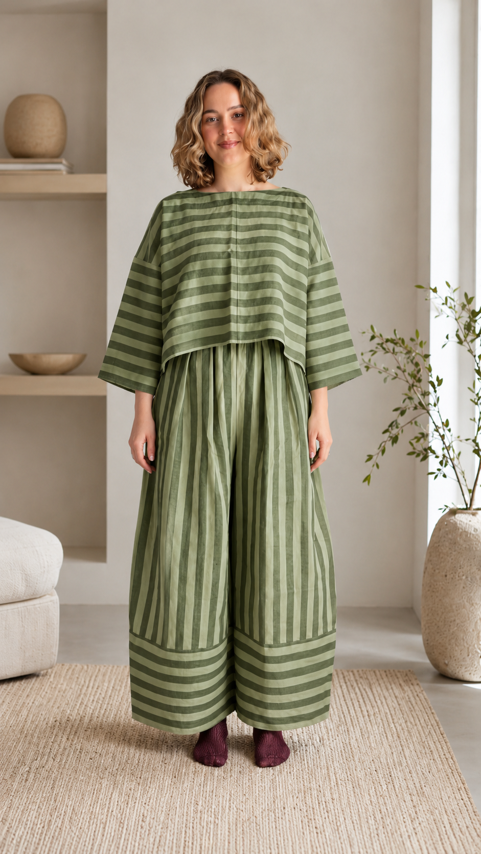 Striped Oversized Top & Wide-Leg Pants Set
