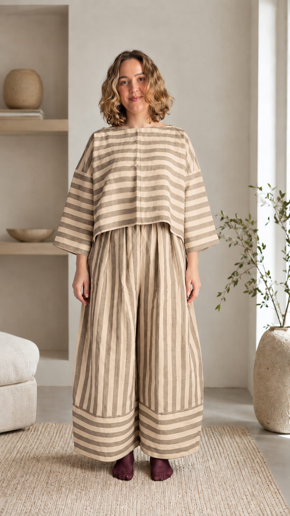 Striped Oversized Top & Wide-Leg Pants Set