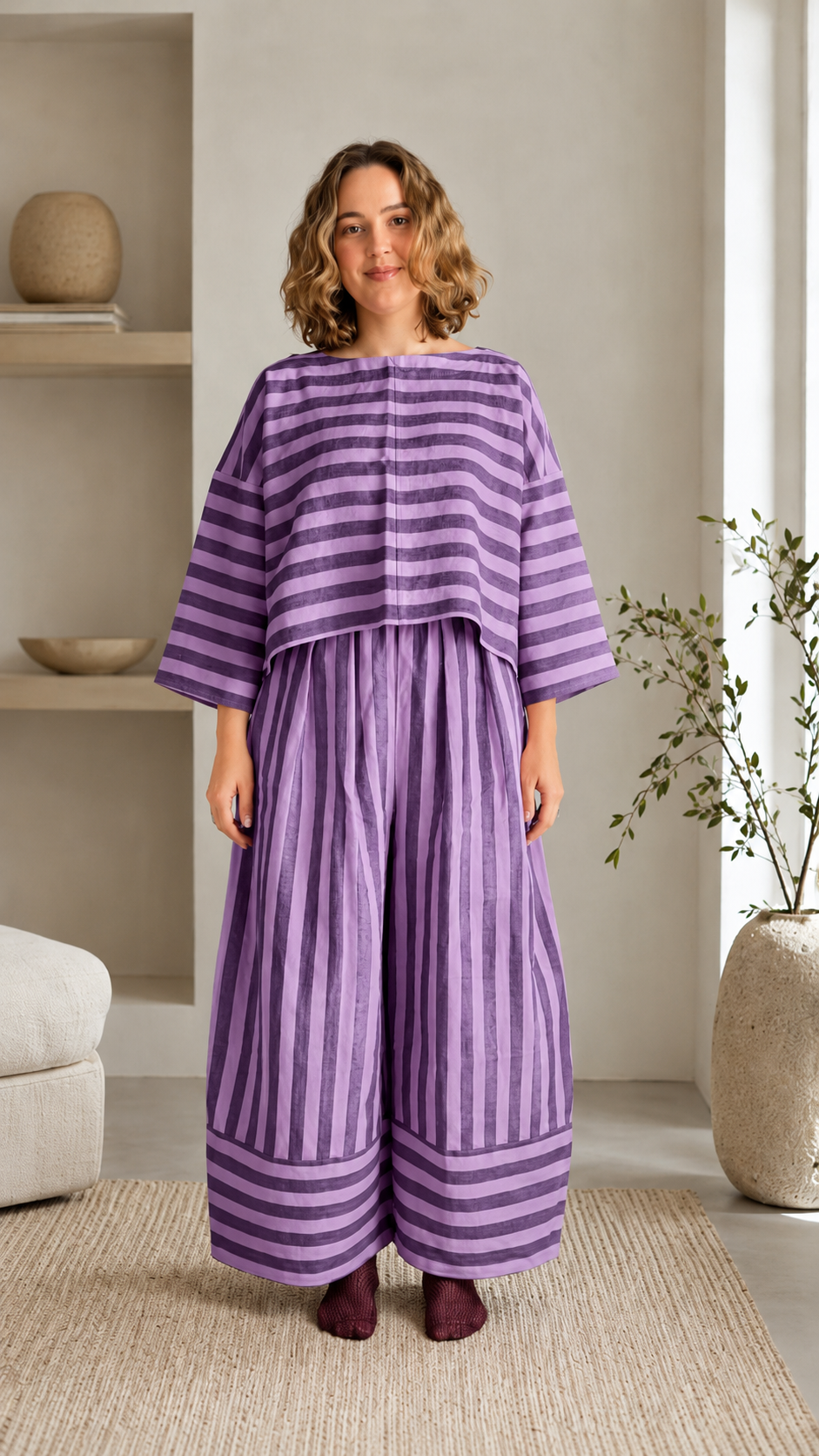 Striped Oversized Top & Wide-Leg Pants Set