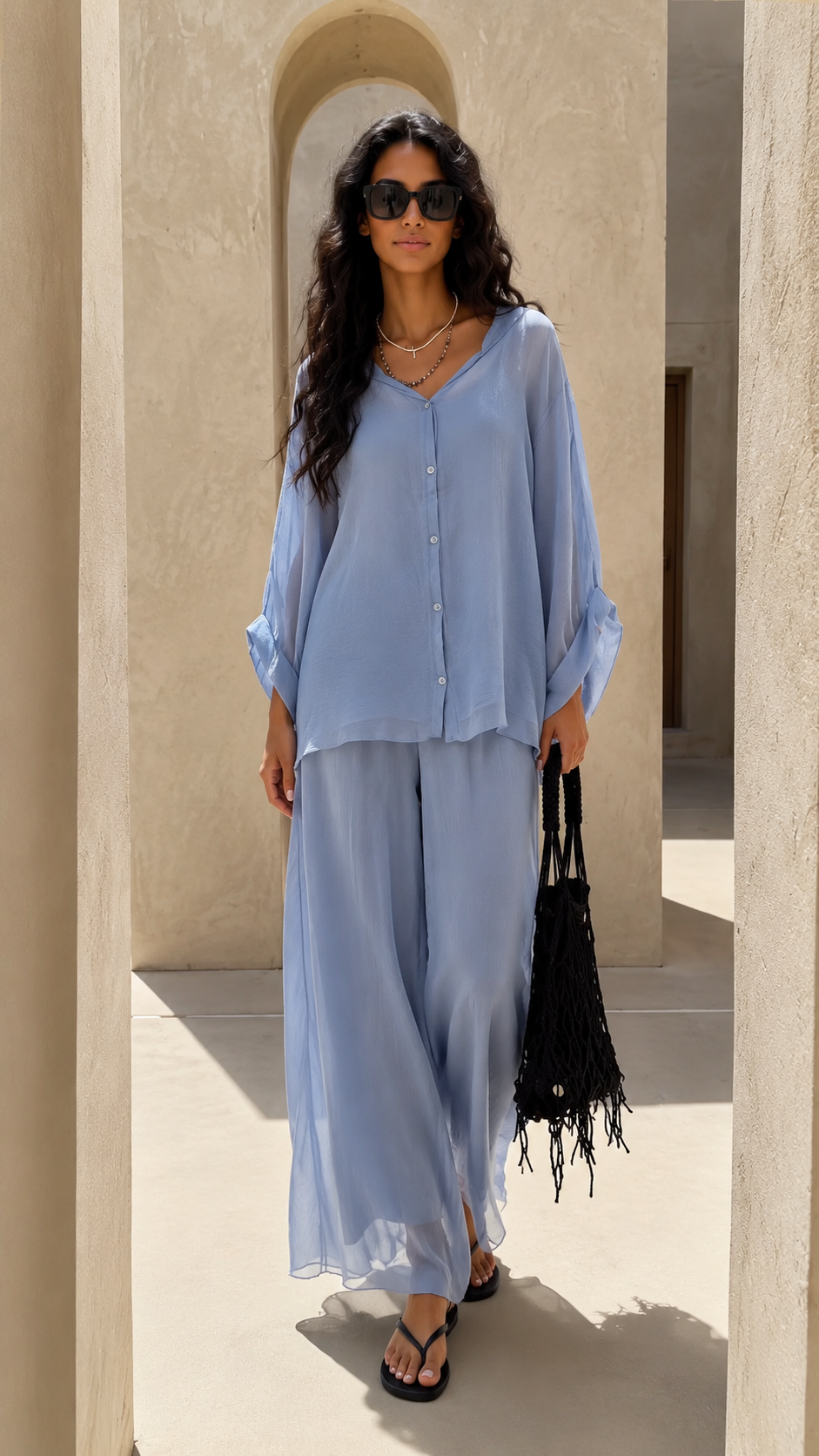 Sheer Wide-Leg Lounge Set