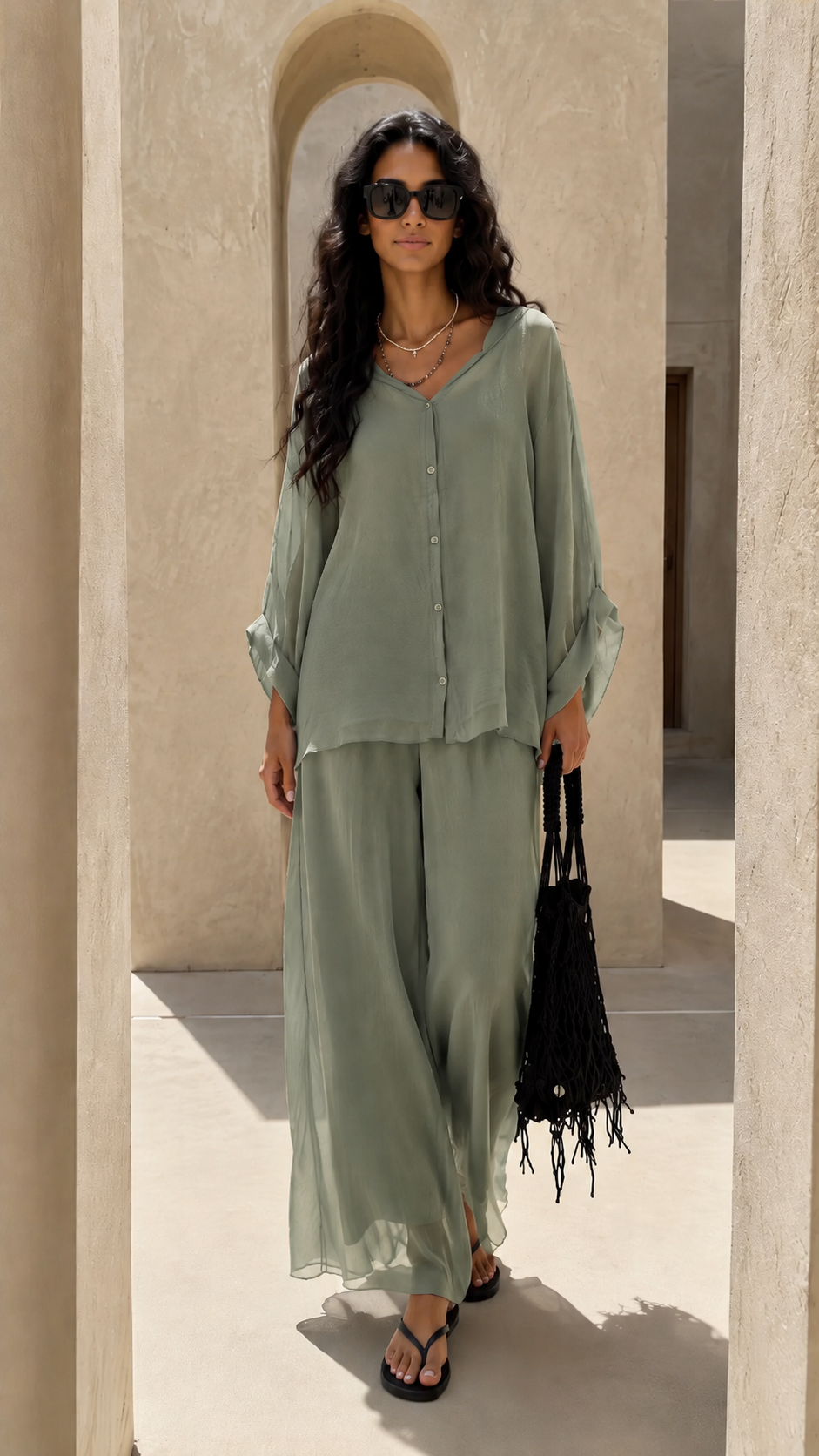Sheer Wide-Leg Lounge Set