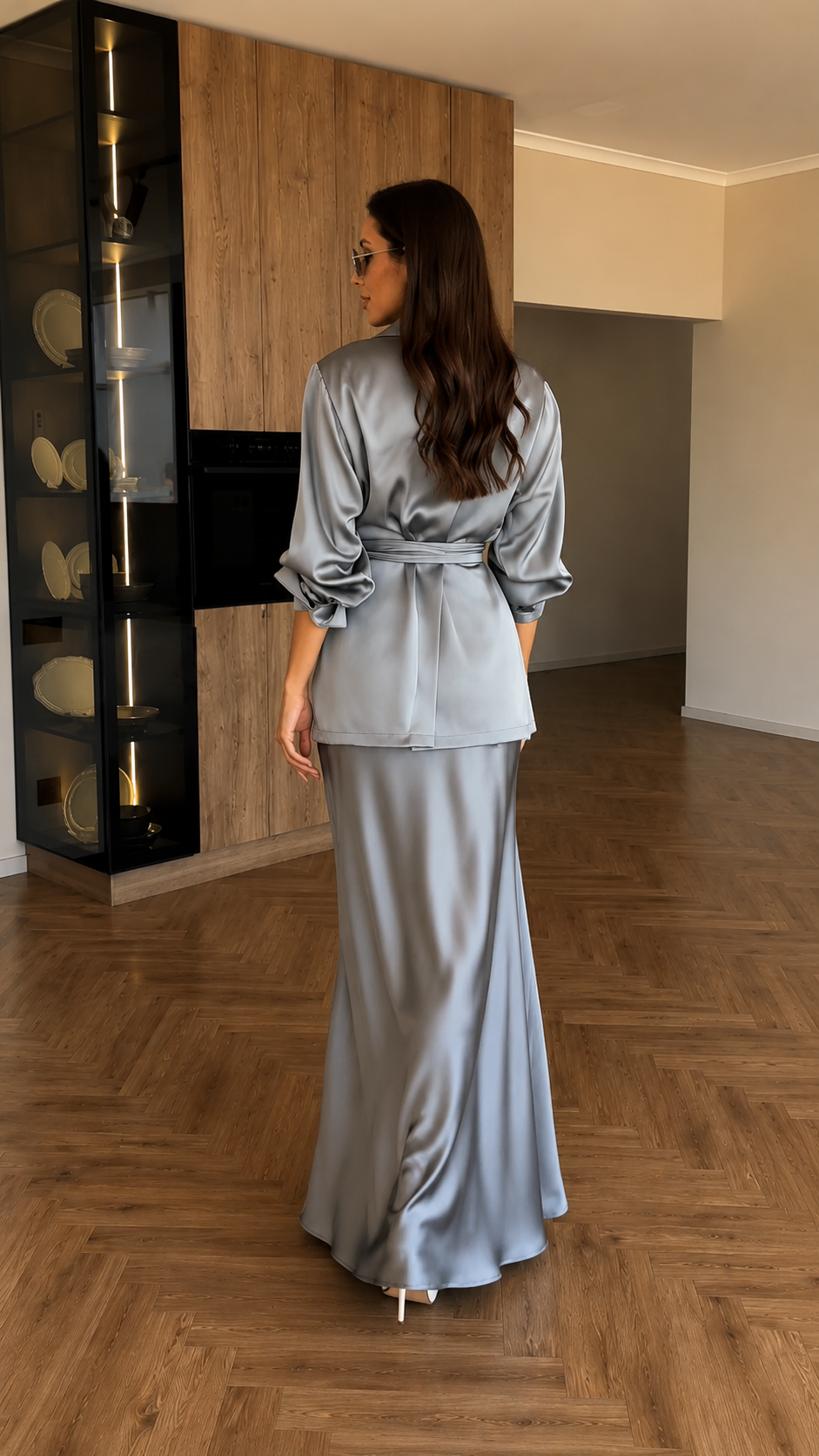 Satin Blazer Skirt Set